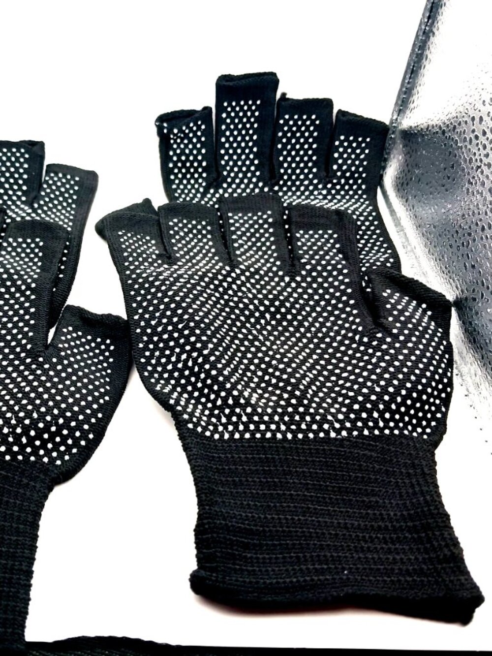 Fingerless Black Super Light Cotton Grip Gloves Unisex TWO  Pairs -New